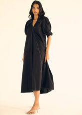 A Model Wearing Black Poplin Black Poplin Midi Dress, curated by Only Ethikal